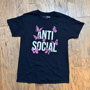 Fashion Nova Black Tee with Pink Butterflies